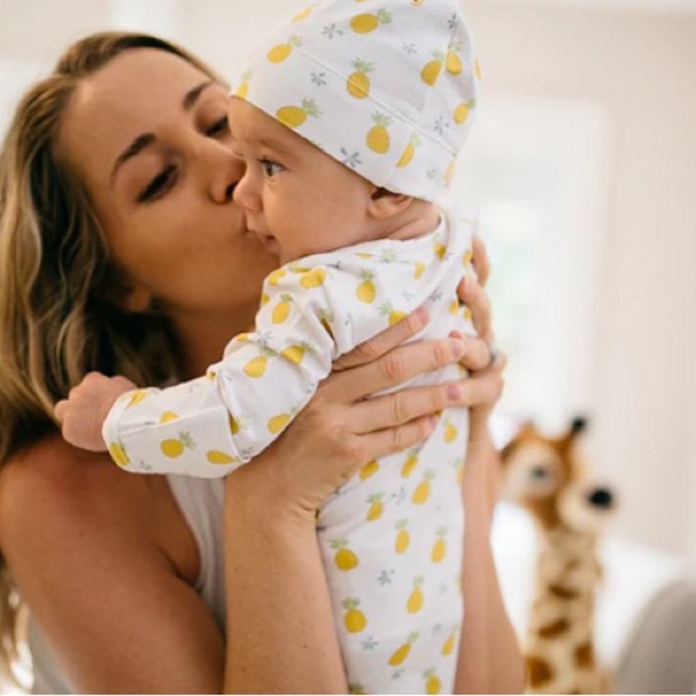 Coco Moon Hawaii Bamboo Pineapple Print Gown and Hat - 0-3M